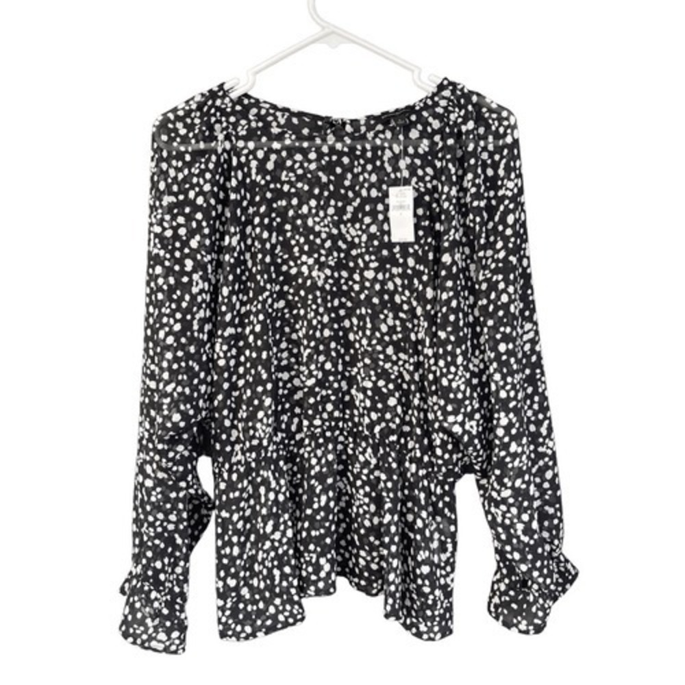 T5 Banana Republic Black White Speckled Print Tiered‎ Peplum Blouse Shirt Top